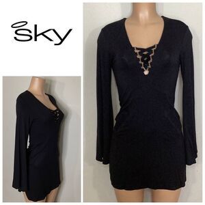 New. SKY black lace front dress. Retails $249